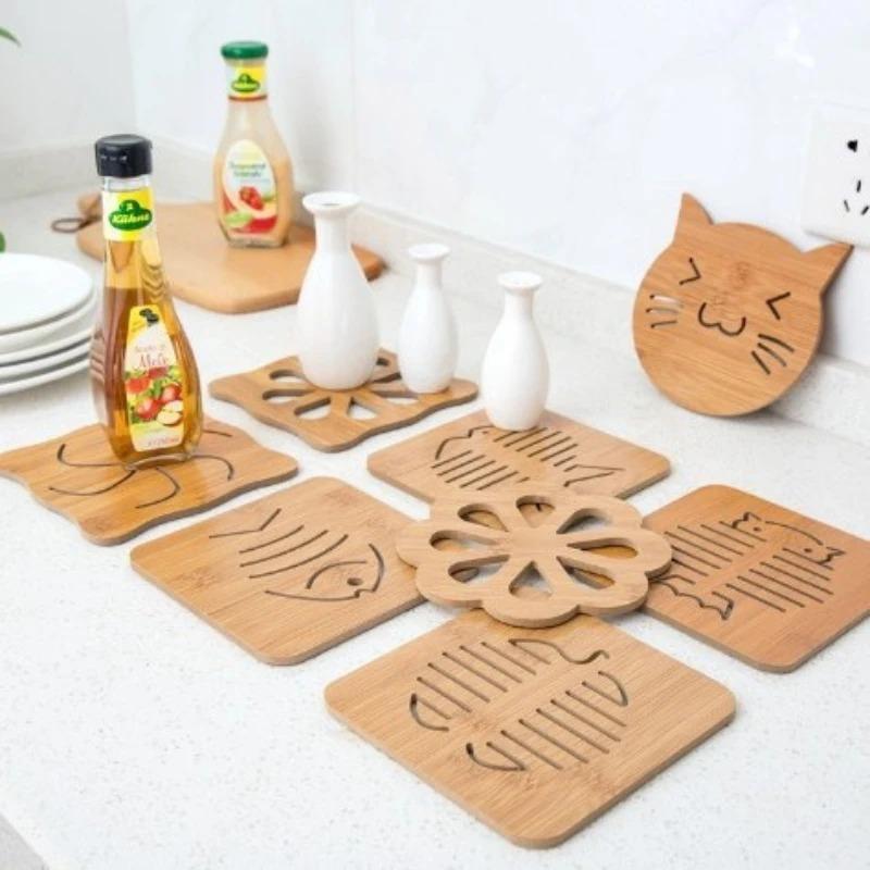 Подставка под стакан 1шт теплоизоляция Противоскользящий коврик Утолщенный коврик для полой кастрюли Коврик для тарелок Кухонный бамбук
