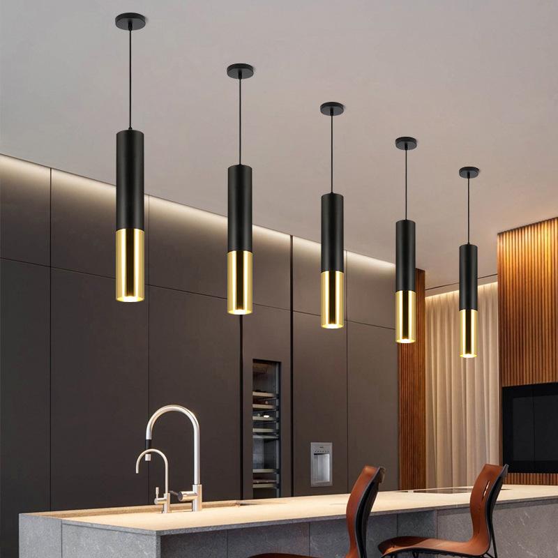 Modern Long Tube LED Pendant Light Home Indoor Decor Lustre Kitchen Island Bar Living Dining Room 7W Black Gold Hanging Lighting