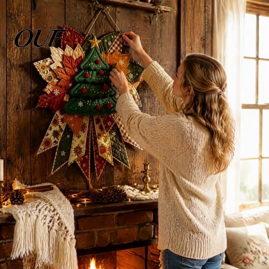 Unique Seasonal Decorative Crafts Christmas DIY Quilted Bow Sewing Craft Kit, Pre-cut Patchwork Handmade Fabric Decoration Projects Set, Holiday Door