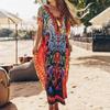 Женская мода лето весна цвет блок принт рукава 1/2 V-образный вырез свободная талия повседневные платья