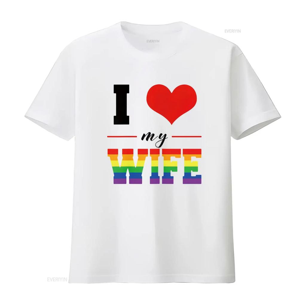 Unisexs I Love My Wife T Shirt Lgbt Lesbian Gay Pride Rainbow Black Vintage Washed Stylish Designer Clothes Casual Graphic