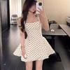 Абрикосовое платье-сарафан с квадратным вырезом, женская весенняя нежность, короткая юбка на талии, повседневное женское платье в горошек