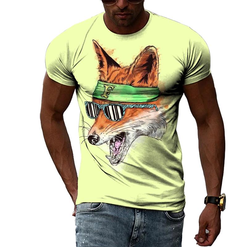 Fashion Personality Fox Graphic T Shirts Summer Men Casual Animal Pattern Printing T-shirt Hip Hop Harajuku Style T-shirt Top