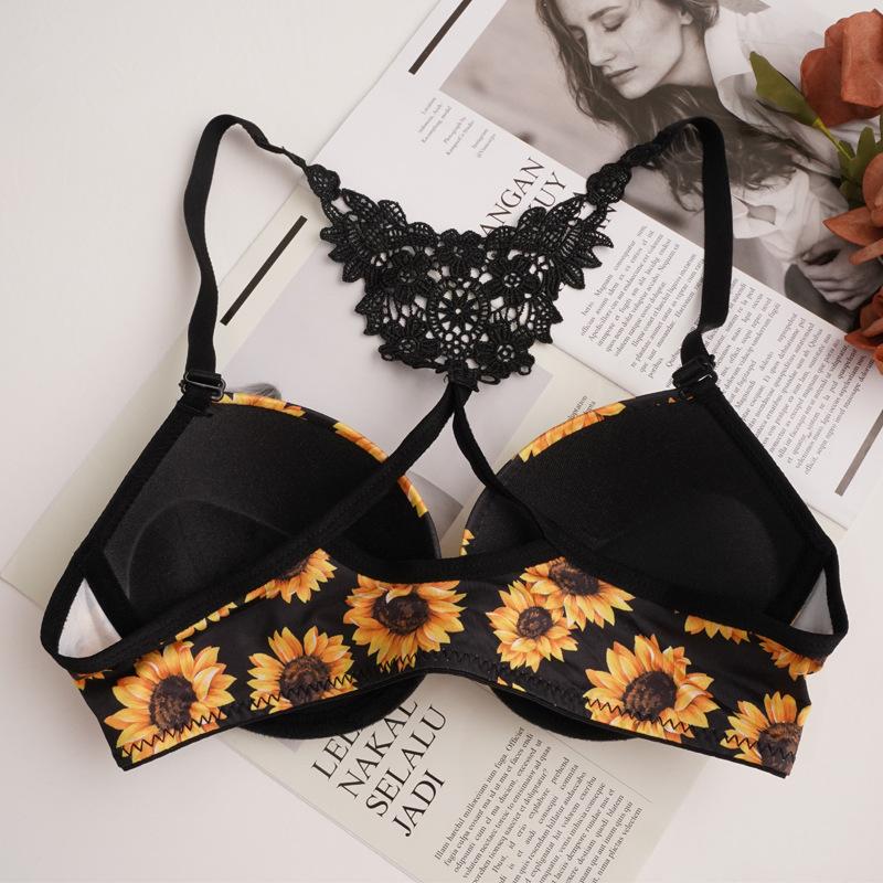Женский комплект с закрытым бюстгальтером спереди, комплект сексуального нижнего белья, комплект нижнего белья пуш-ап, комплект нижнего белья с цветочным принтом для молодых девушек, комплект бюстгальтера и трусиков на косточках