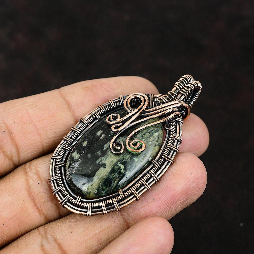 Подвеска Ocean Jasper Gemstone Подвеска из медной проволоки, обернутая в медь, ювелирное изделие ручной работы Подвеска Ocean Jasper Wire Jewelry Подарок для матери
