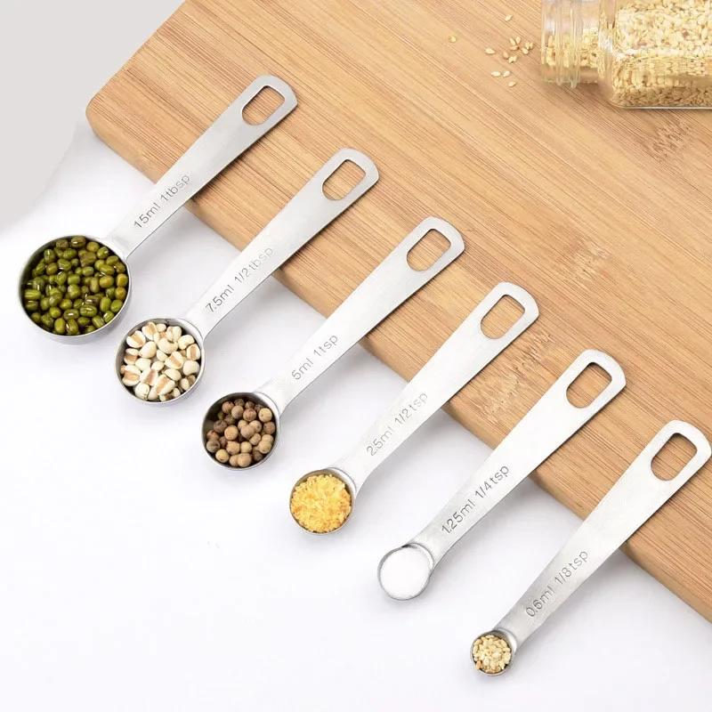 Hot 6pcs/set Food-grade Stainless Steel Measuring Spoon Set Sugar Coffee Powder Spice Measure Scoop Kitchen Baking Tools