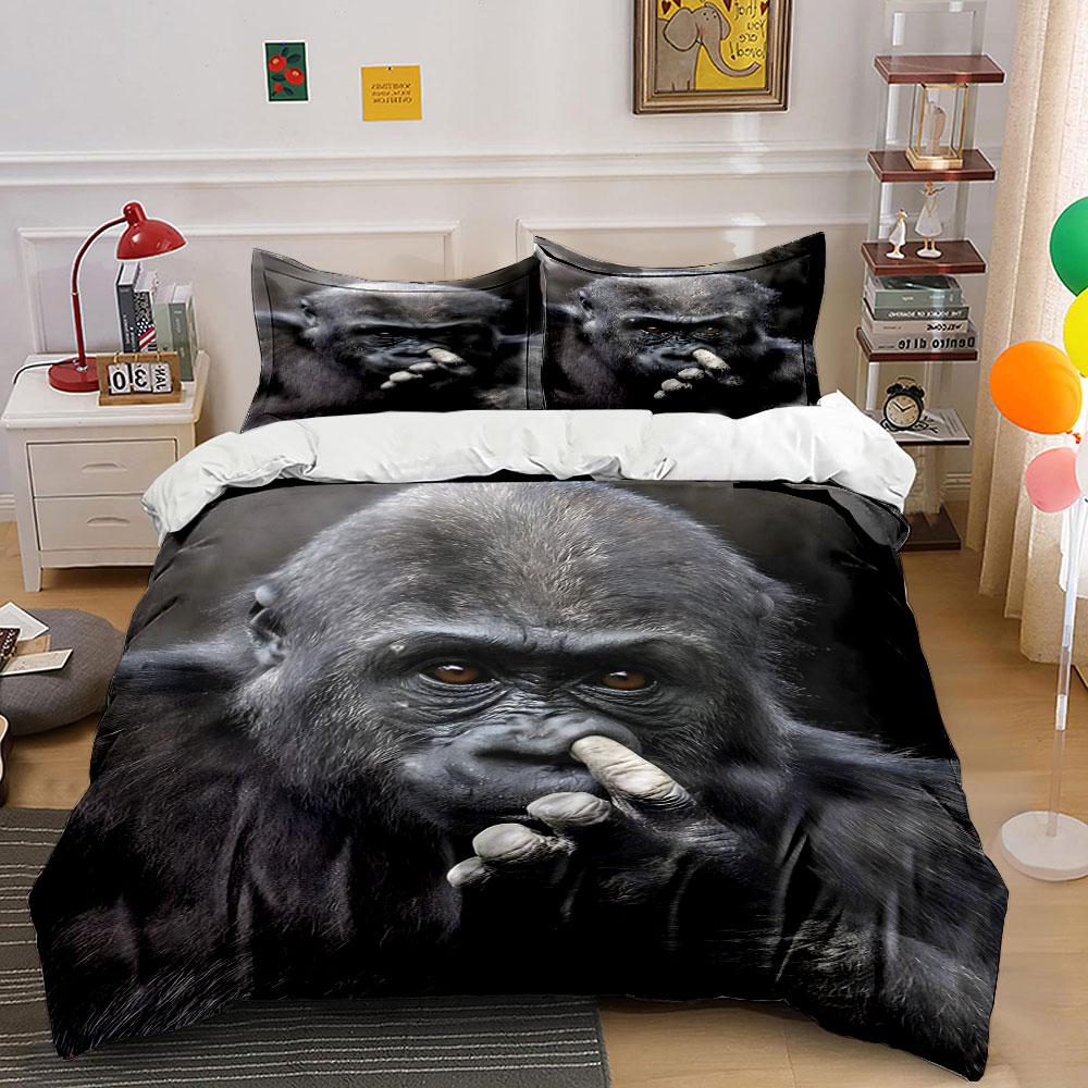 Gorilla Picking Nose Design Bedding Duvet Cover Set (1*Duvet Cover 2*Pillowcases, without duvet insert)