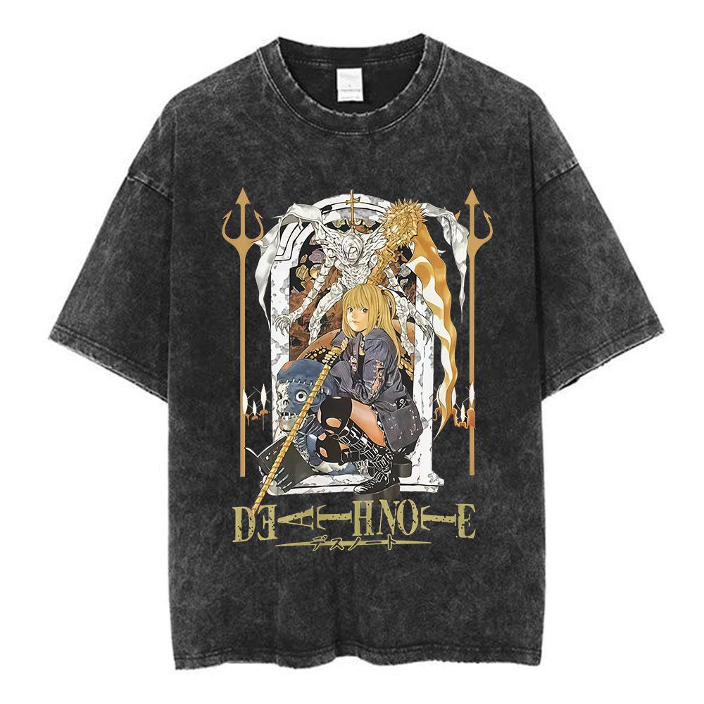 Vintage Washed Anime Death Note Misa Amane Print T Shirts Men Women Clothing Cotton Casual Tshirt Fashion Short Sleeve Tshirts