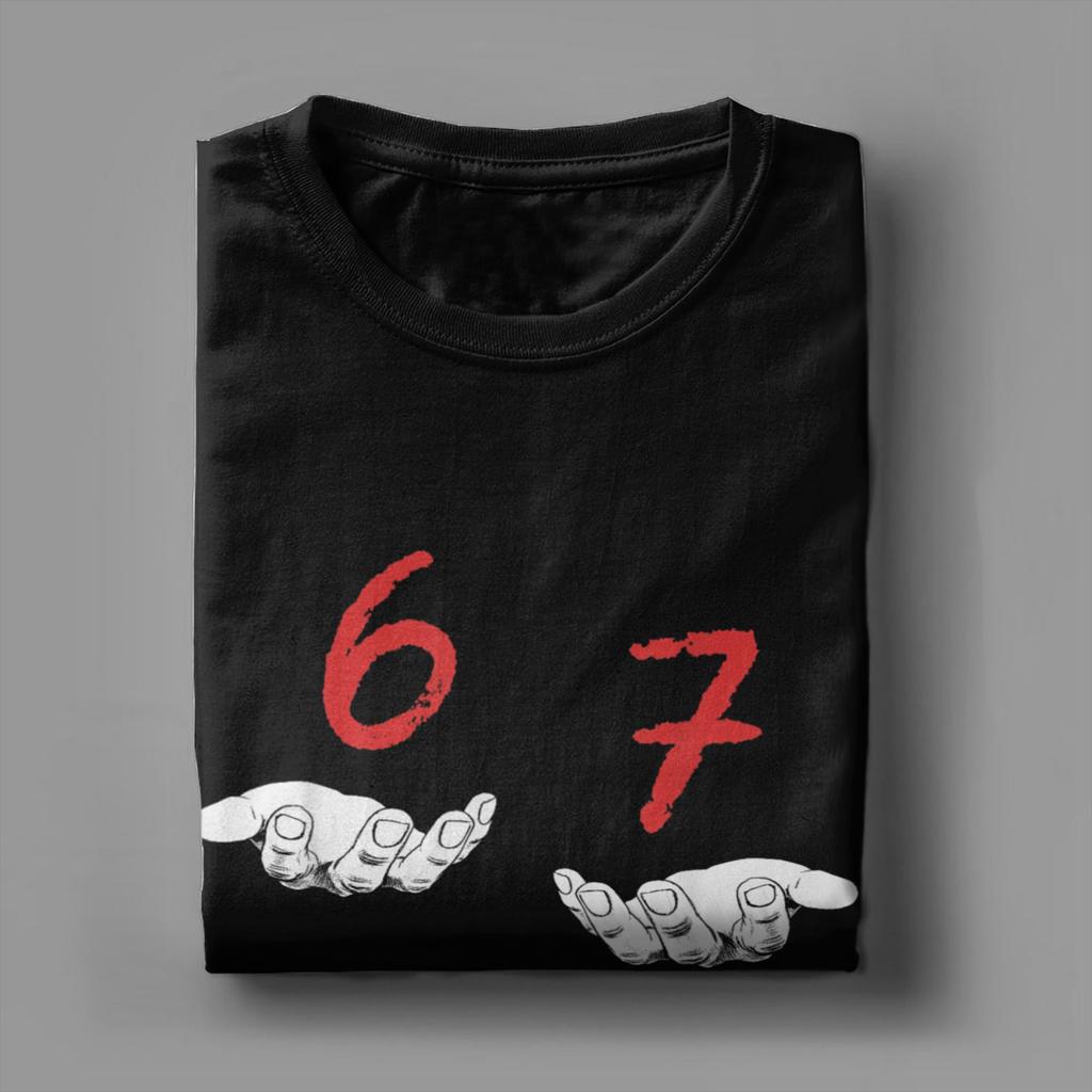 Leisure Six Seven 6 7 Meme Funny Hands T-Shirt Men O Neck Cotton T Shirts Gen-Alpha Slang Short Sleeve Tees Printing merchandise