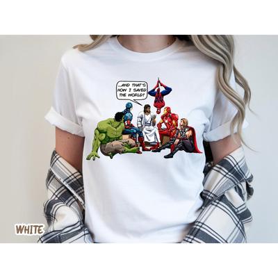 2026 Hot Sale Men's Jesus and Classic Character Print T-shirts Round Neck Short Sleeved Christian Saved The World Fashion Casual Tshirt Top