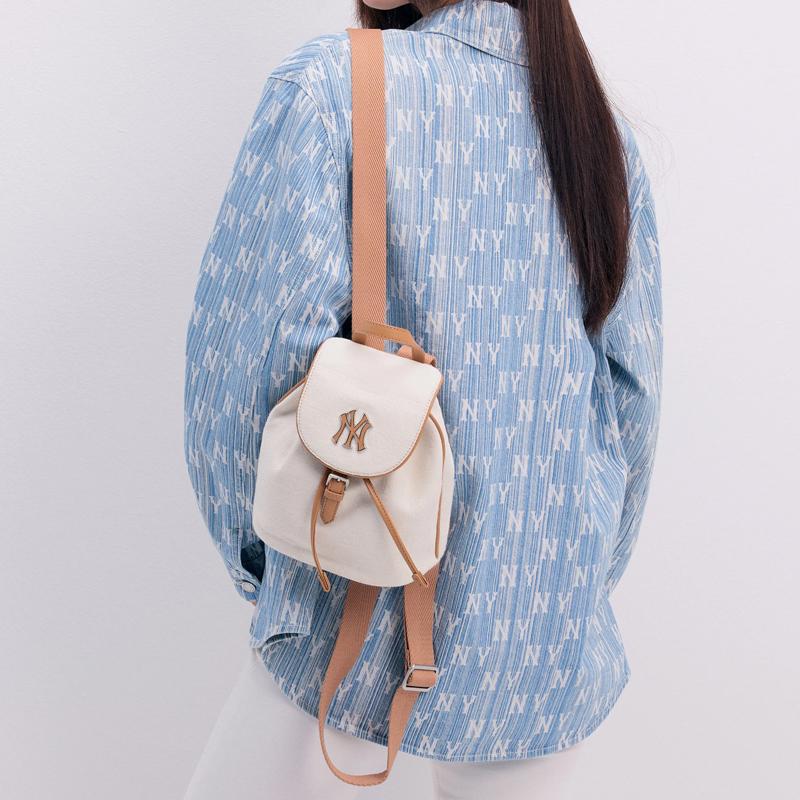 New MLB MONOGRAM Series New York Yankees Team Cotton Backpack Mini Unisex Dark Cream 3ABKS014N-50CRD