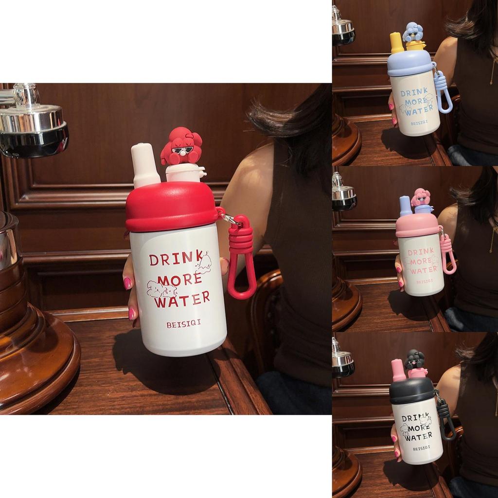 Cartoon Student Insulated Bottle With Straw And Tea Strainer For School And Home Use