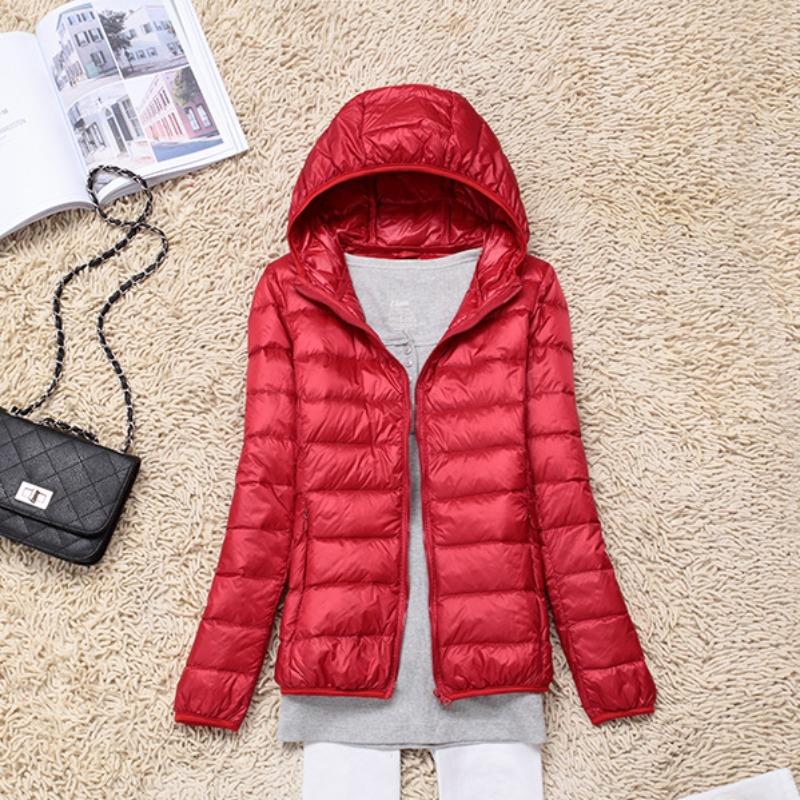 Winter Womens White Lightweight Hooded Puffer Jacket Daily Wear