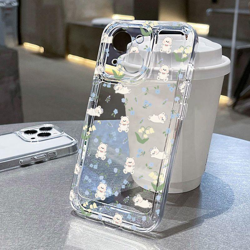 Маленький свежий цветок медведь чехол для мобильного телефона iPhone17Promax милый для Apple 16promax космический чехол