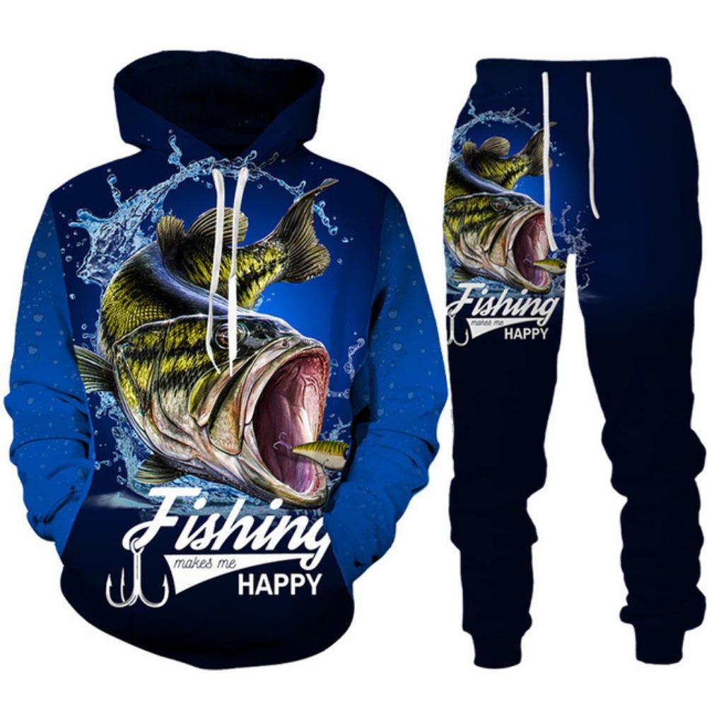 Mens Animal Bass Carp Fishing 3D Print Fashion Fisher Tracksuit Unisex Hoodie Jogging Pants 2Pcs Set Outdoor Clothing Size S-6XL