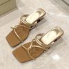 Two Wear Low-heeled Cool Slippers for Women To Wear 2025 Summer New Simple Lace-up Square Head with Thin Sandals for Women