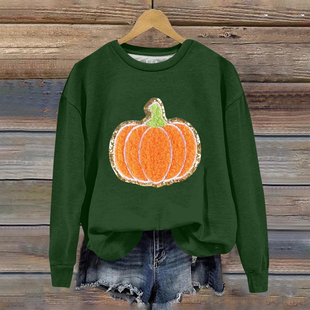 Женская мода Хэллоуин с длинным рукавом с принтом Свободная толстовка с круглым вырезом Топ