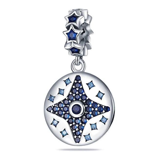 Блестящие Волшебные Глаза 100% Стерлингового Серебра 925 Ослепительно Синий Циркон Подвески Оригинальный FitNew Браслет DIY Изготовление Ювелирных Изделий PAC1002