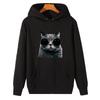 Sudadera con capucha de forro polar con estampado de gato de estilo retro para hombre, sudadera gruesa para otoño e invierno.