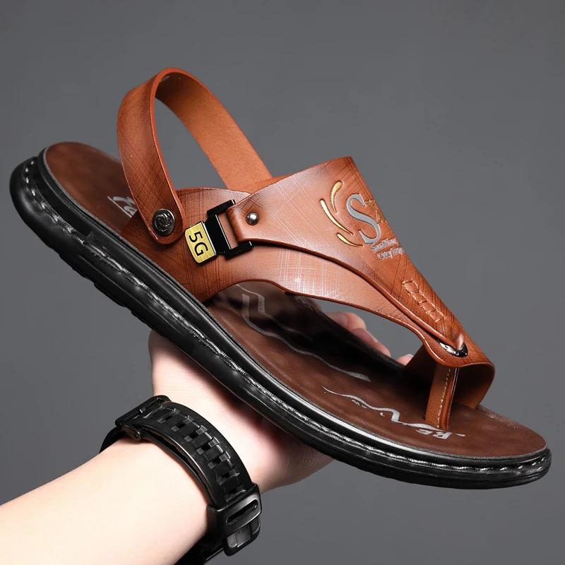 Sell New High Quality Summer Men Sandals Casual  Genuine Leather Leisure Sandals Designer Shoes Men  Slides Men