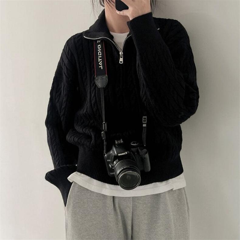 Женский вязаный свитер, осенне-зимний новый повседневный пуловер на молнии с длинными рукавами, женский топ