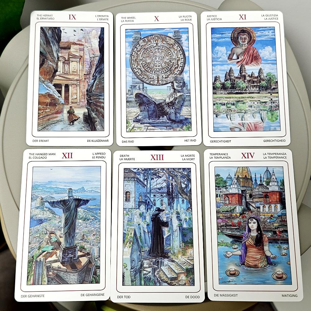 12*7cm 78 Pcs Sacred Sites Tarot Colorful Tarot Cards Connect with The Age-old Wisdom of Temples, Shrines, and Sacred Places