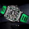 FORSINING Square Dial Skeleton Watch Automatic Watch for Men Luxury Sports Mechanical Wristwatch Waterproof Luminous Leather Band