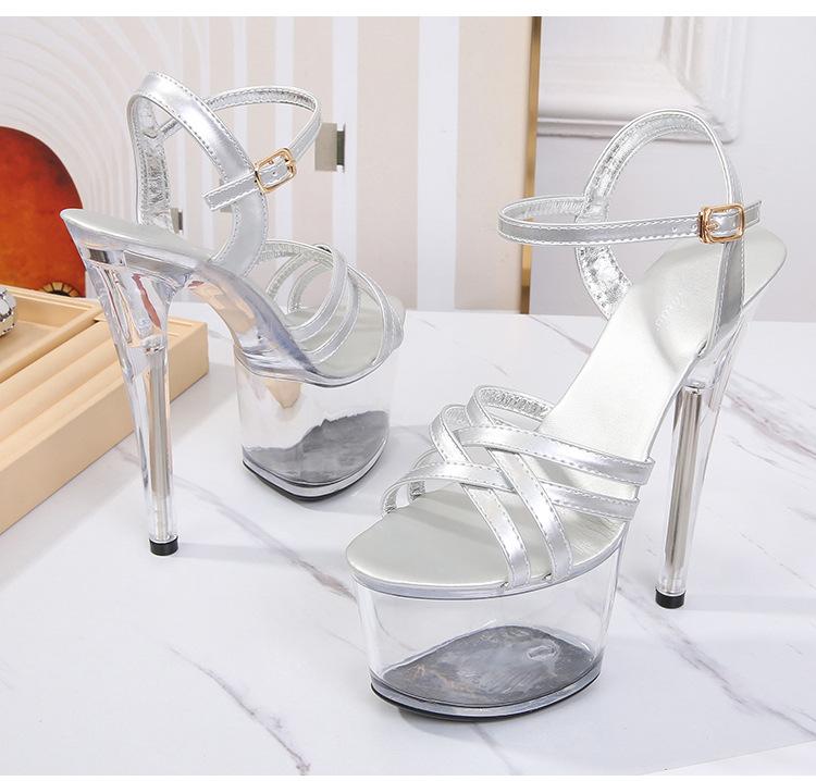 Сандалии на высоком каблуке, модельная женская обувь, пикантные непромокаемые женские сандалии с кристаллами, серия 181, каблук 17 см, платформа 7 см, LFD