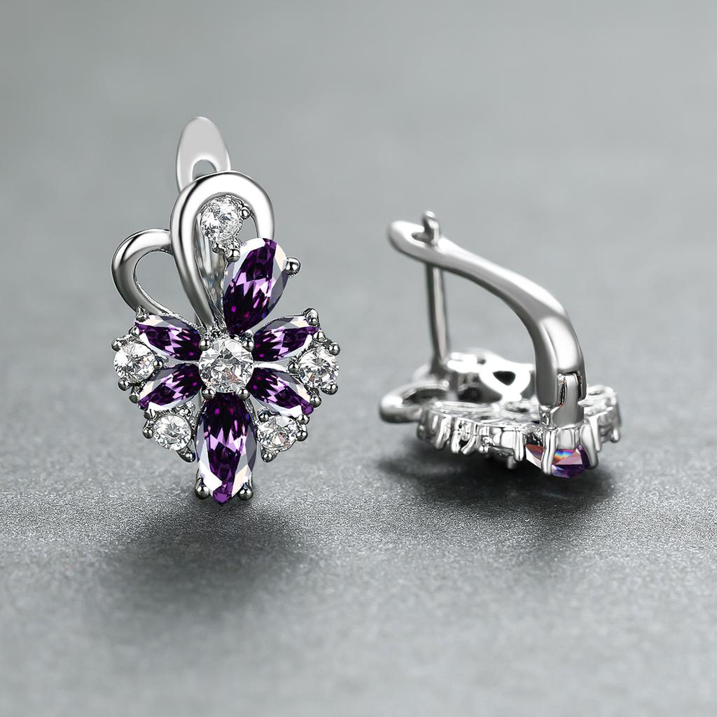 1 пара, серьги-клипсы в виде капли воды, синие, розовые, фиолетовые, цвета морской волны, с лепестками цветка, в цветочном стиле