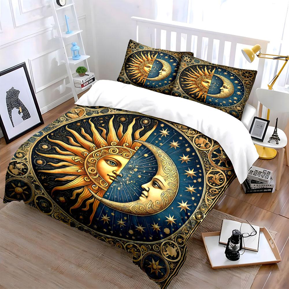 Sun and Moon Celestial Design Bedding Duvet Cover Set  (1*Duvet Cover 2*Pillowcases, without duvet insert)