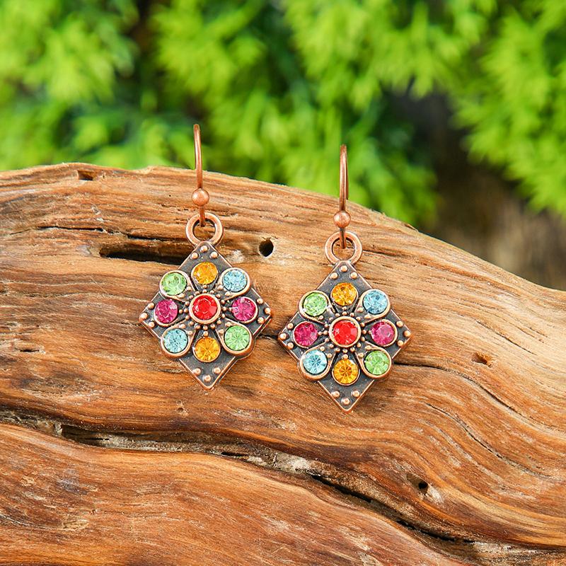 New Boho Ethnic Fashion Colorful Drop Oil Round Earrings For Women Sum Flower Enameled Distinctive Sweet Vacation Jewelry Gift