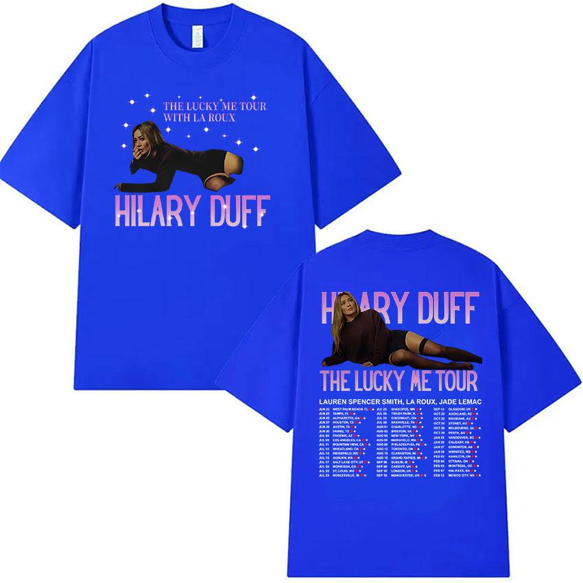 Хилари Дафф The Lucky Me Tour 2026 Печатная Футболка Унисекс Женская Винтажная Мода Короткий Рукав Футболки 100% Хлопок Футболка Уличная Одежда