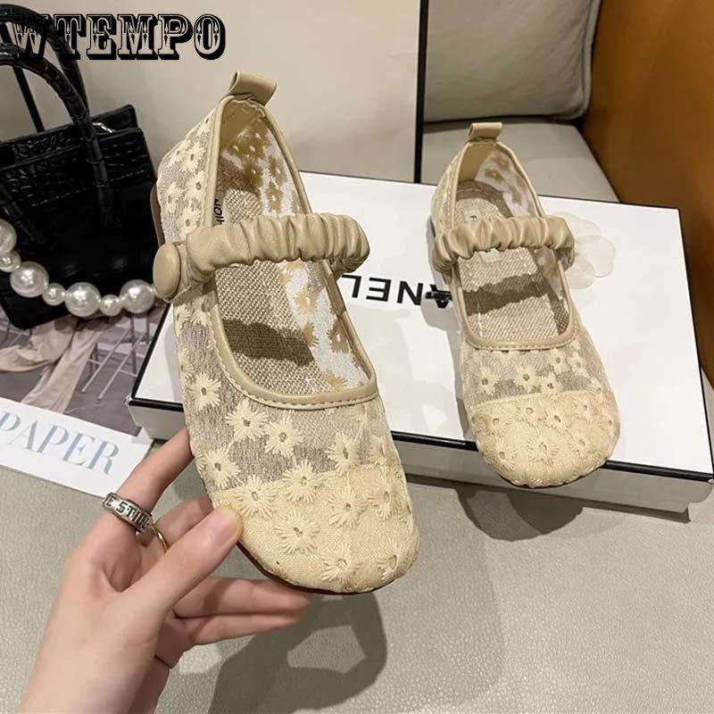 Дышащая женская обувь из сетчатой ​​ткани с вышивкой и узором, туфли на мягкой подошве из льна, простые повседневные туфли в стиле ретро, ​​весна-лето