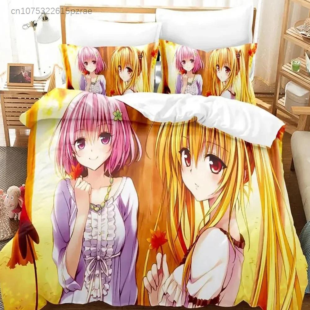 Аниме Yami To LOVE-Ru Постельное белье Пододеяльник Комплект постельного белья Покрывало Наволочка Одеяло Размер King Queen Для мальчиков Взрослых