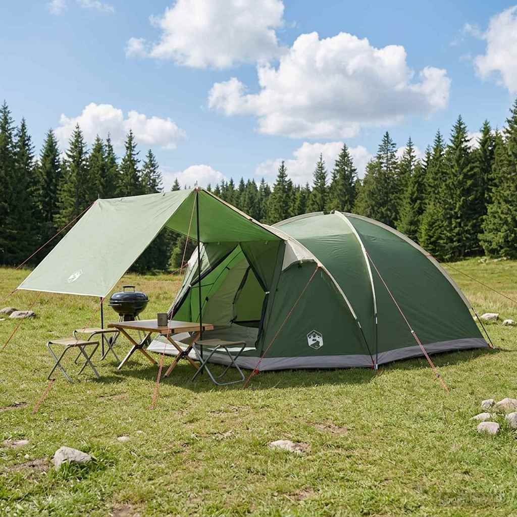 Cabin Tent with Roof Green 8 Person Polyester and Steel
