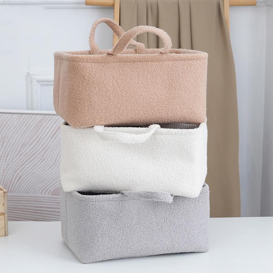 1pc Mommy Bag Teddy Fleece Diaper Bag with Handle Portable Travel Diapers Storage Bag Large Capacity Baby Item Organizer Basket