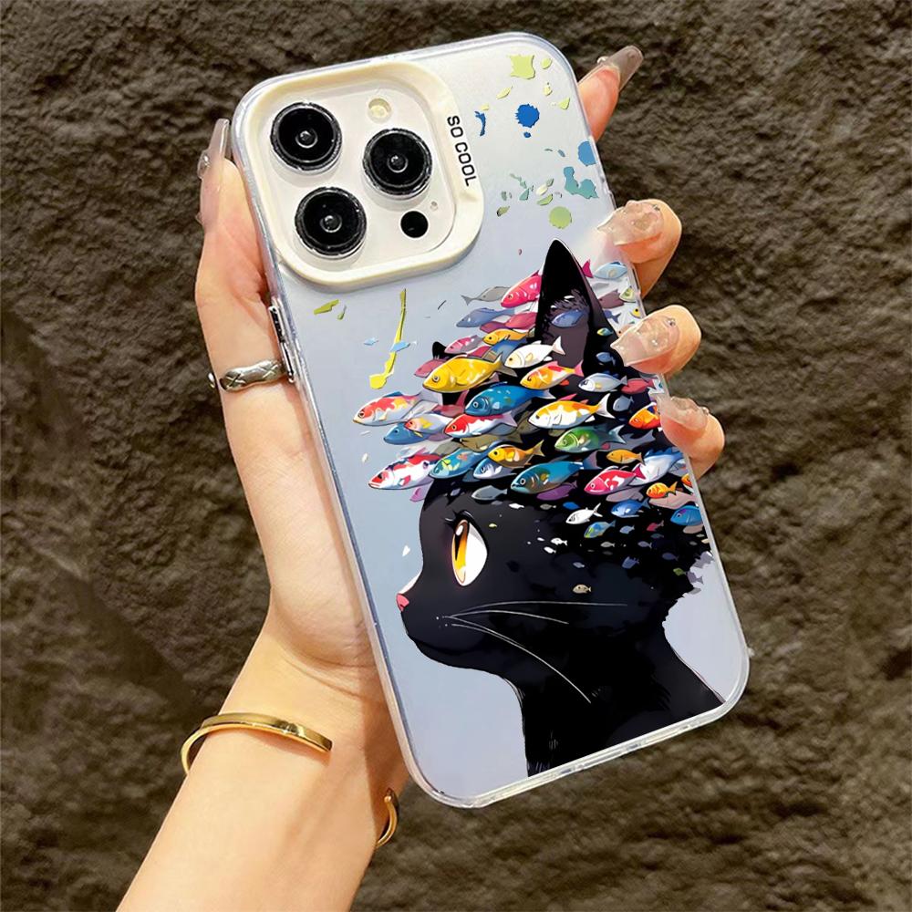 Милый Чехол-Картина Кошка Подобная Рыбе Для Samsung Galaxy S25 S24 S23 S22 S21 S20 Ultra Plus FE A25 A35 A55 5G Матовый Лазерный Чехол