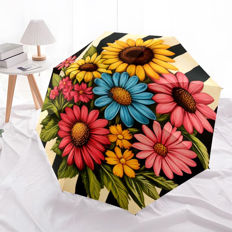 1 шт. Автоматический складной зонт - Рисунок подсолнухов, Портативный и складной дизайн с 8 спицами, Подарки на Рождество и день рождения