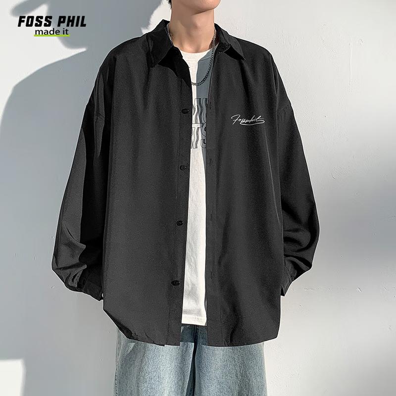 Foss Phil Men's Shirt, Spring And Autumn Versatile High-End Casual Hong Kong Style Long Sleeve Printed Shirt