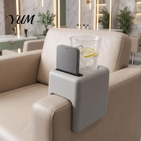Convenient Salon Storage Tray Chair Armrest Tray, Hair Organizer with Phone/Cup Holder, Plastic Equipment Beauty Side Table for Customer Personal