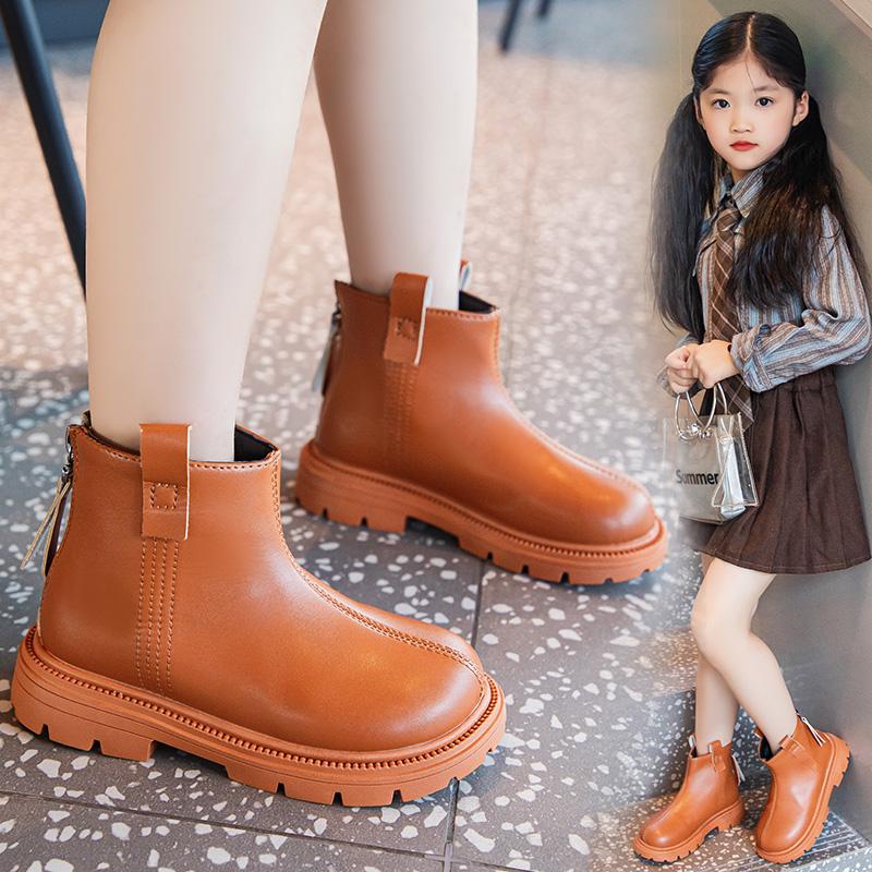 Fashion Girls Ankle Boots 2024 Spring Autumn New Fashion Back Zipper Girls Round Toe Leather Boots Children's Trendy Platform Shoes Kids
