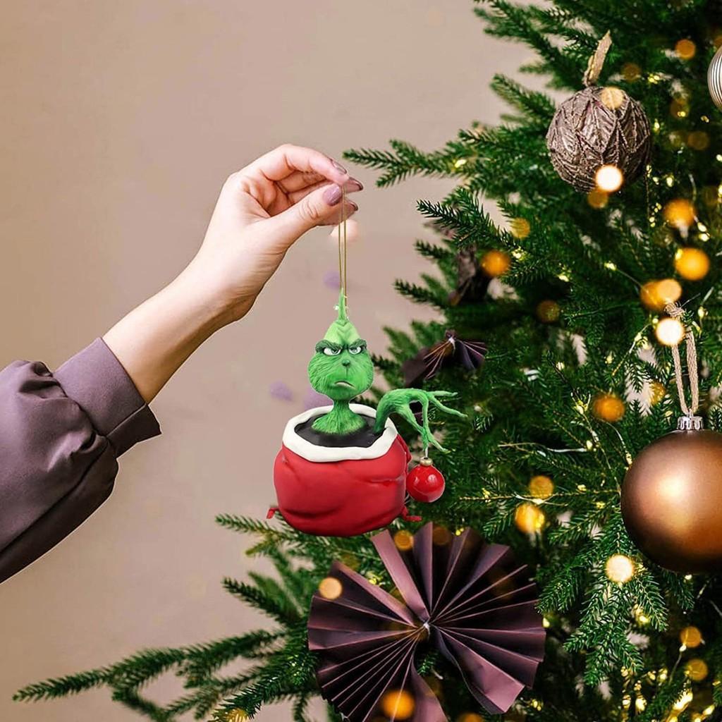 Whimsical Grinch Acrylic Christmas Tree Ornament Adorable Cartoon Car Decor Piece