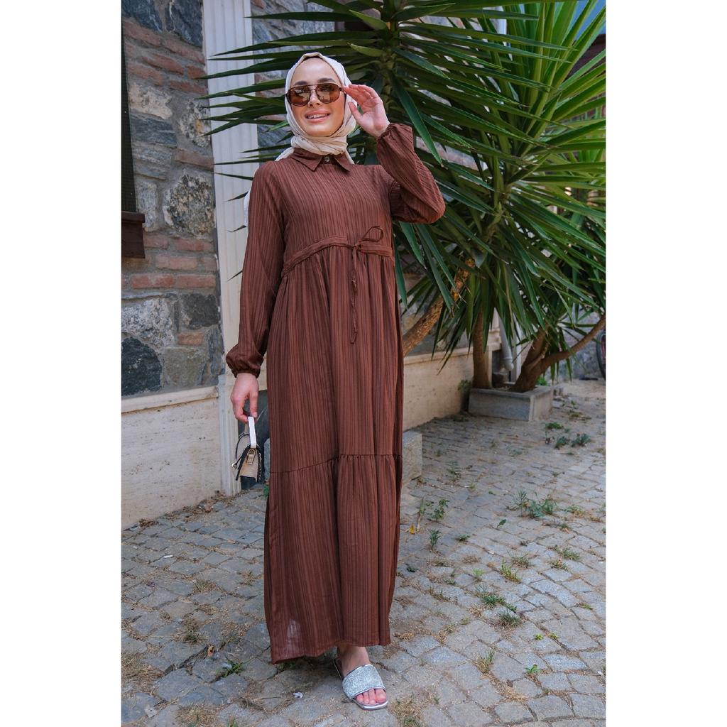 Waist Gathered Dress Navy Blue