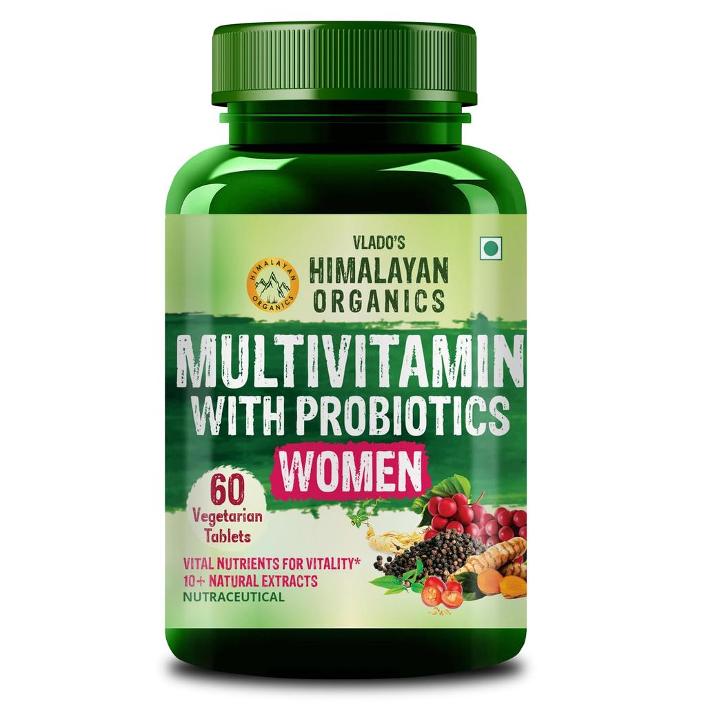 Мультивитамины Vlado’s Himalayan Organics с пробиотиками для женщин 60 растительных таблеток Энергия Иммунитет Волосы Кожа Кости Поддержка