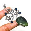 Nephrite, Blue Topaz Gemstone 925 Silver Plated Jewelry Pendant 3.21"
