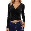 Осень-зима женская золотая бархатная короткая футболка с v-образным вырезом сексуальная однотонная футболка