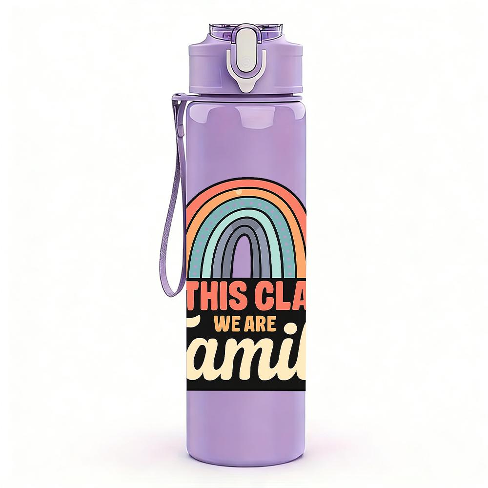 1PC Family Rainbow Class Graphic,750ml Color Plastic Sports Water Bottle,Leakproof Flip Straw Lid,Suitable for Sports Office Home Use