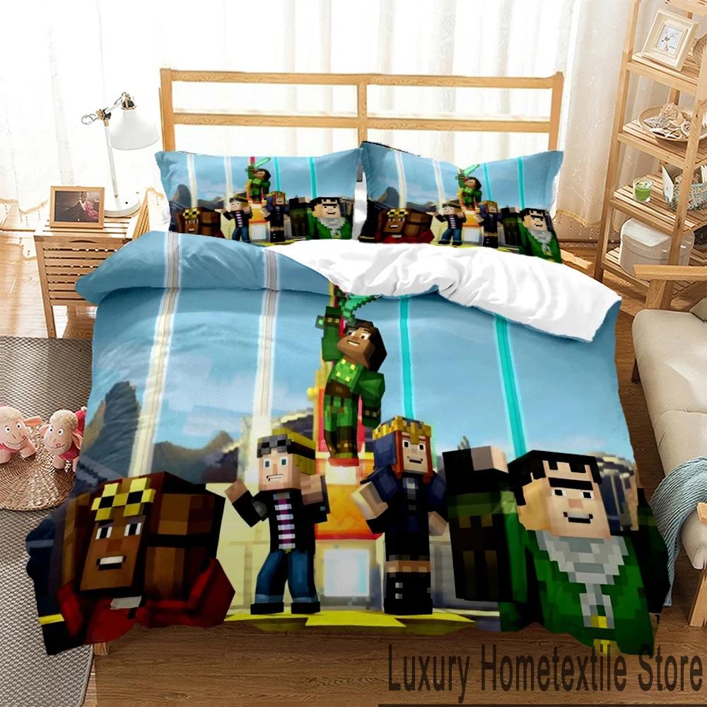 Mine Sandbox Games craft Duvet Cover Cartoon Bedding sets Soft Quilt Cover Pillowcases for Teens Kids Single/Double/Queen/King