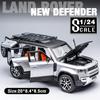 Масштаб 1/24 Land Rover Defender SUV, металлический литой под давлением игрушечный автомобиль из сплава, модель автомобиля со звуком и светом для мальчиков, детей, подарок, транспортные средства, коллекция хобби