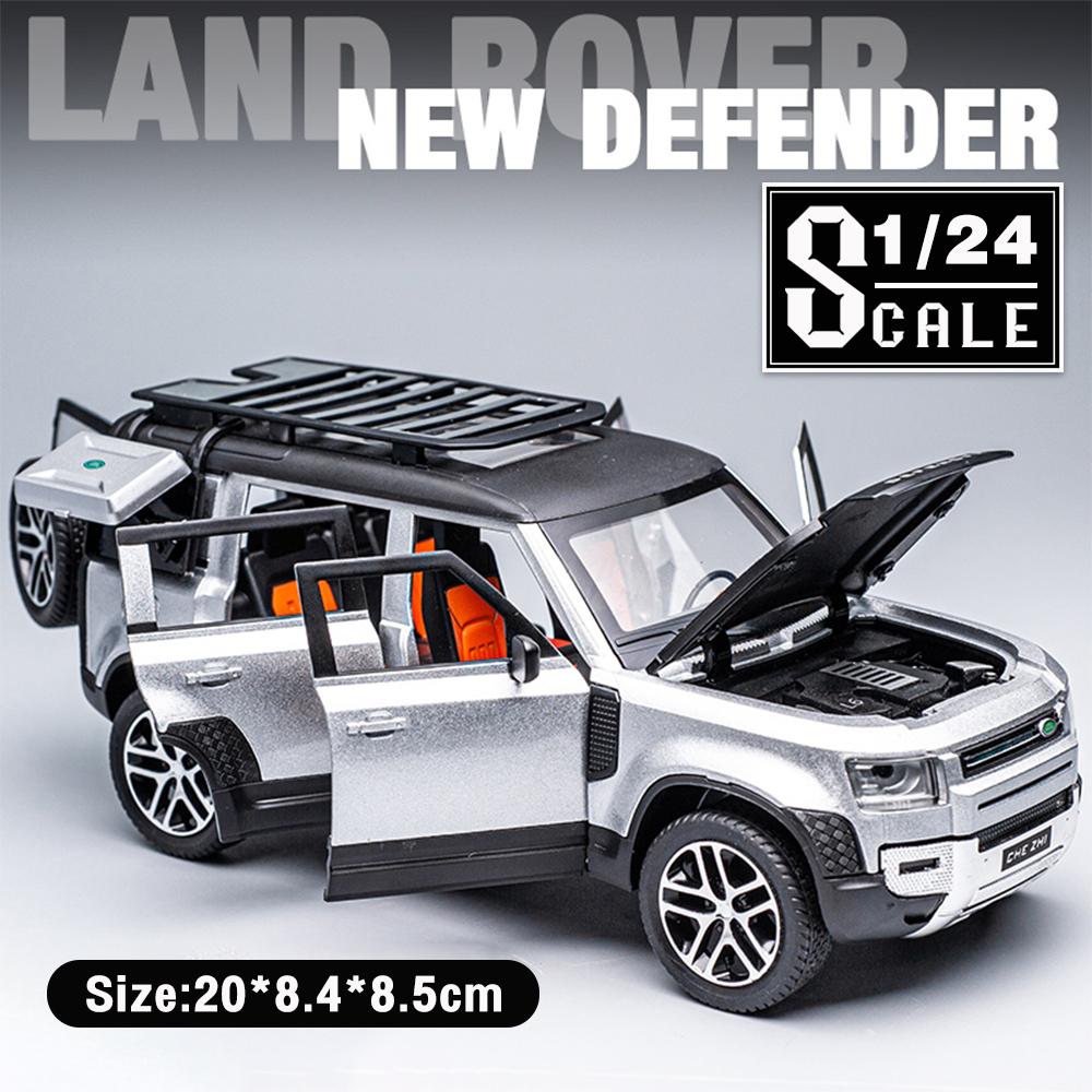 Масштаб 1/24 Land Rover Defender SUV, металлический литой под давлением игрушечный автомобиль из сплава, модель автомобиля со звуком и светом для мальчиков, детей, подарок, транспортные средства, коллекция хобби